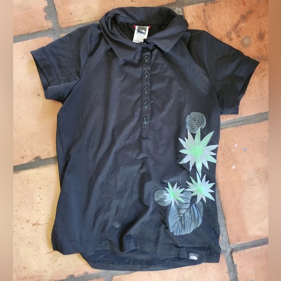 The North Face Black Green Palm Floral Polo Size Large - Picture 1 of 1